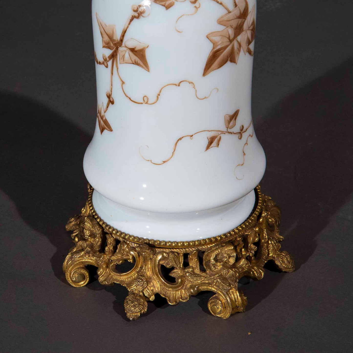 Tall 19th Century Opaline Glass and Ormolu Lamp