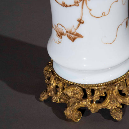 Tall 19th Century Opaline Glass and Ormolu Lamp