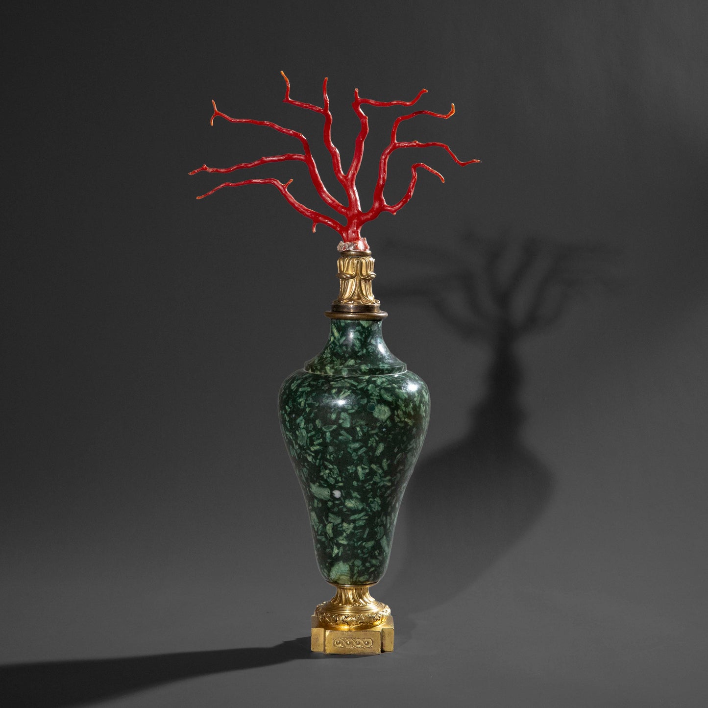 18th Century Green Porphyry, Ormolu and Red Coral Vase