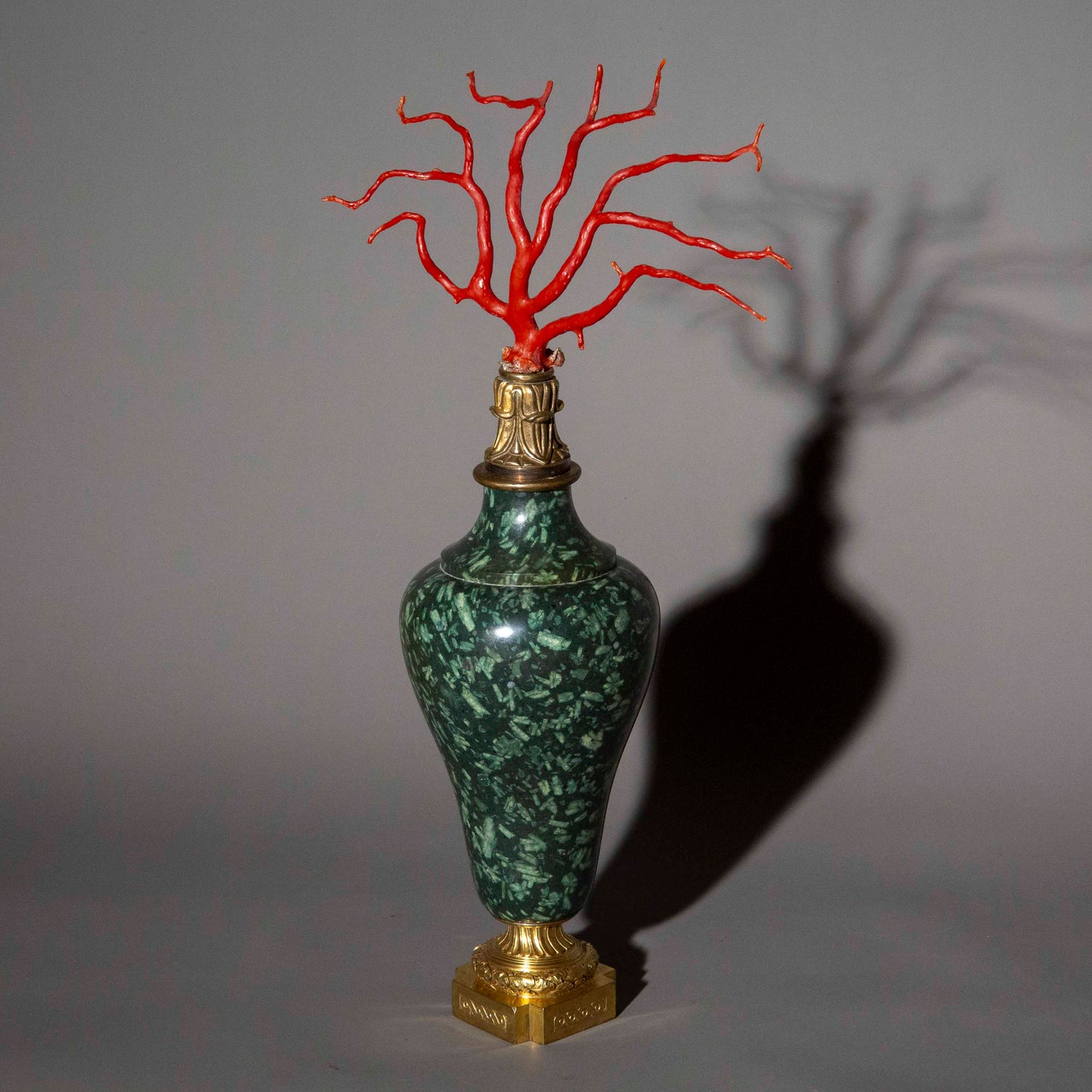 18th Century Green Porphyry, Ormolu and Red Coral Vase