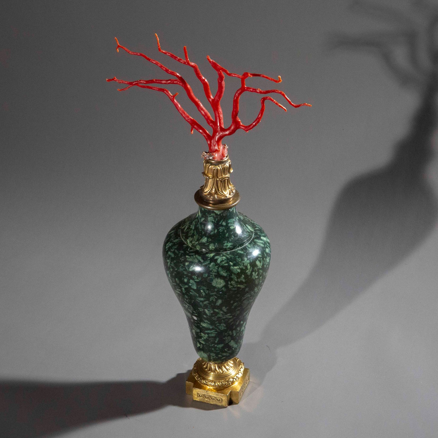 18th Century Green Porphyry, Ormolu and Red Coral Vase