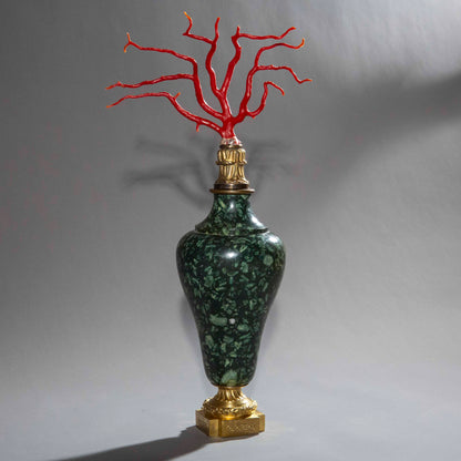 18th Century Green Porphyry, Ormolu and Red Coral Vase