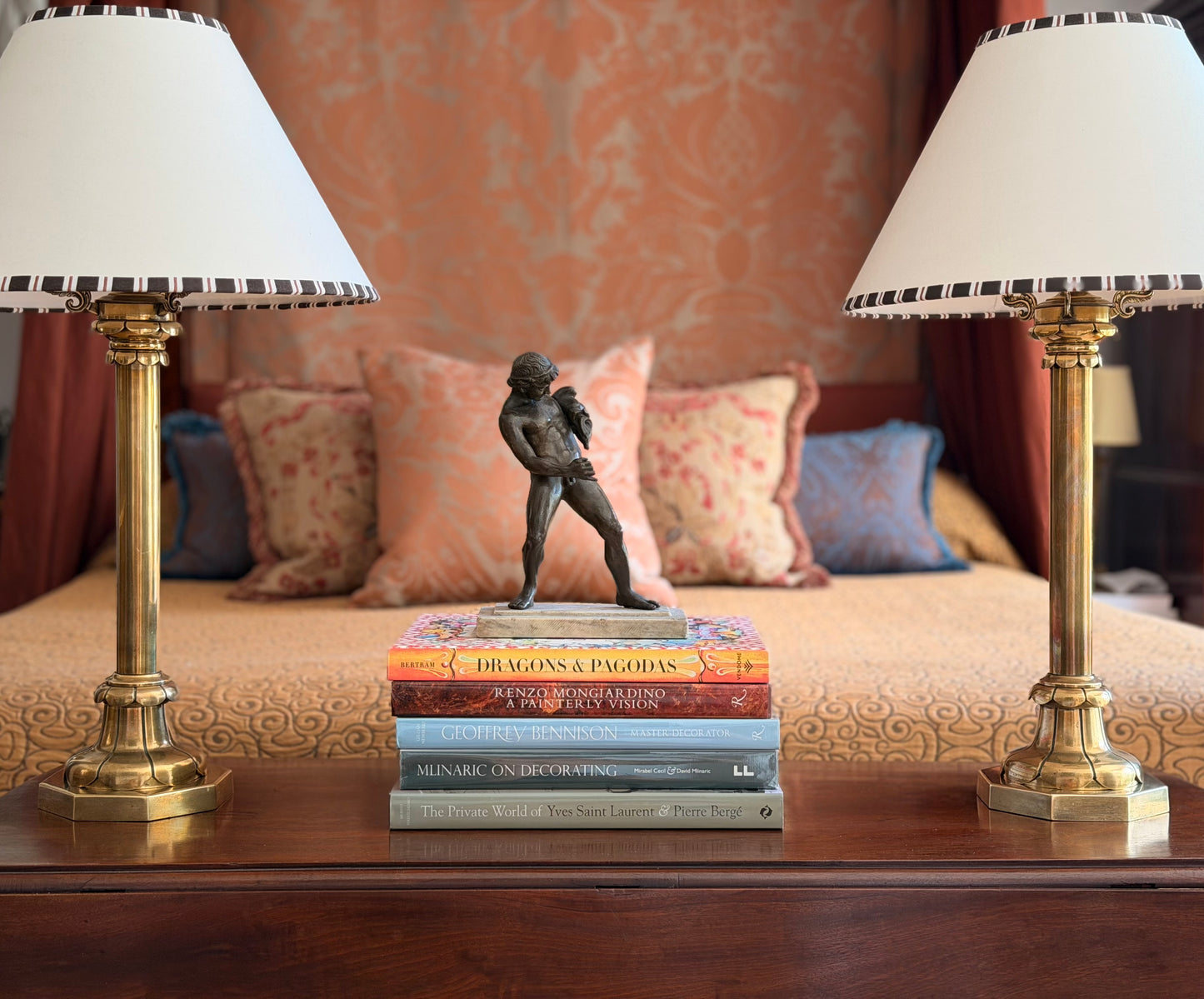 19th Century Brass Lamps on Octagonal Bases