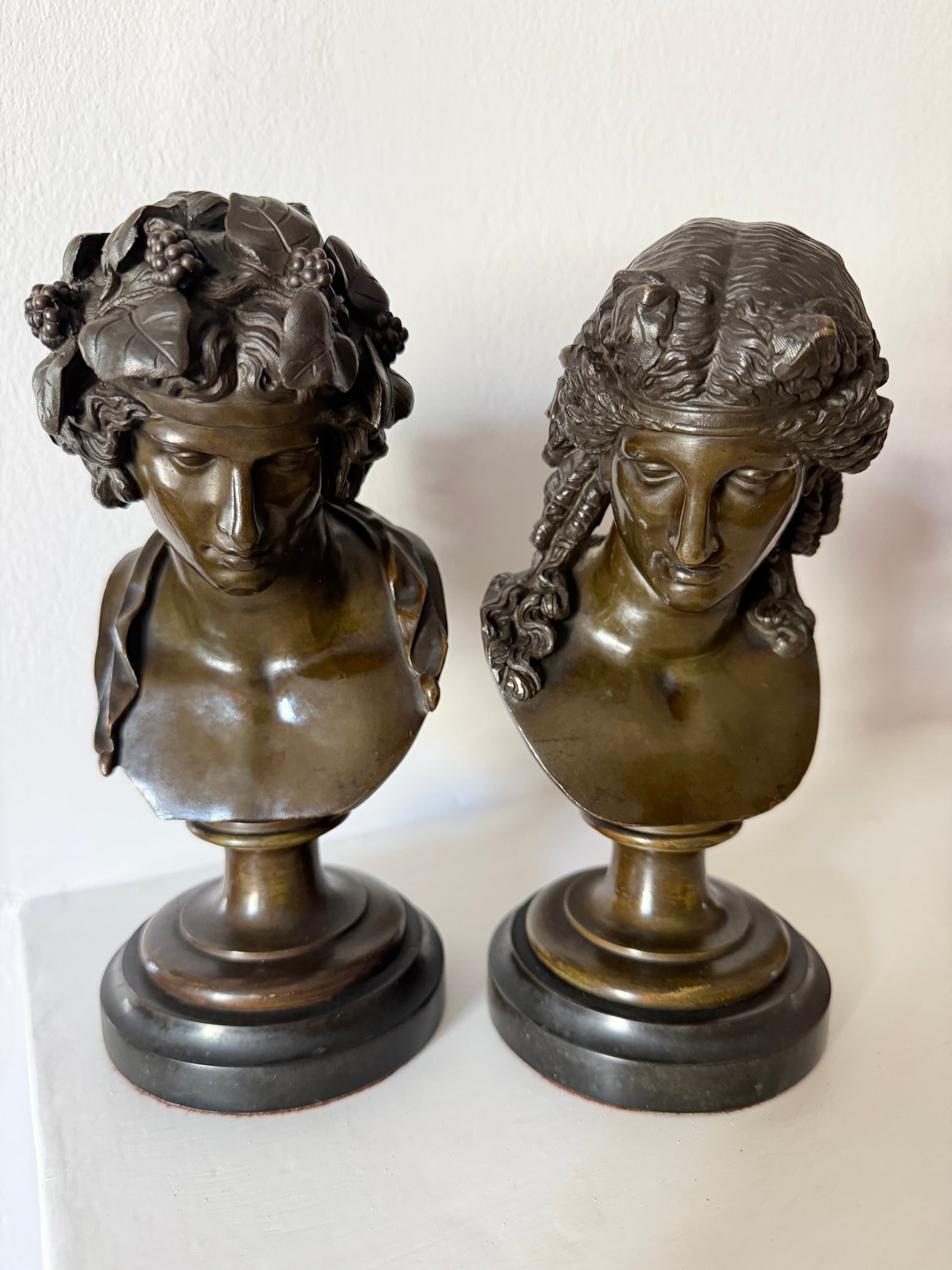 Antinous and Dionysus, a Pair of Bronze Busts