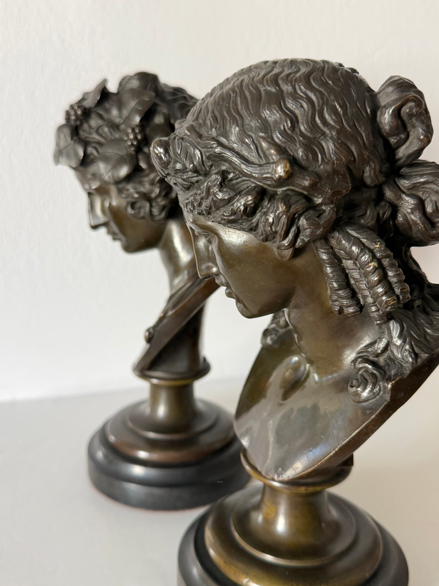 Antinous and Dionysus, a Pair of Bronze Busts