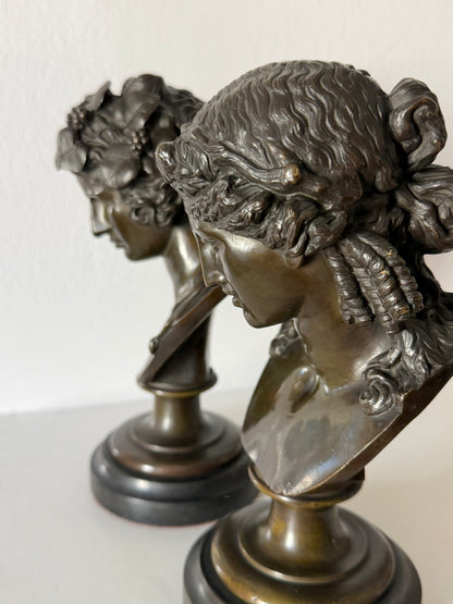 Antinous and Dionysus, a Pair of Bronze Busts