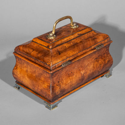 18th Century George I Period Burr Walnut Bombe Tea Caddy