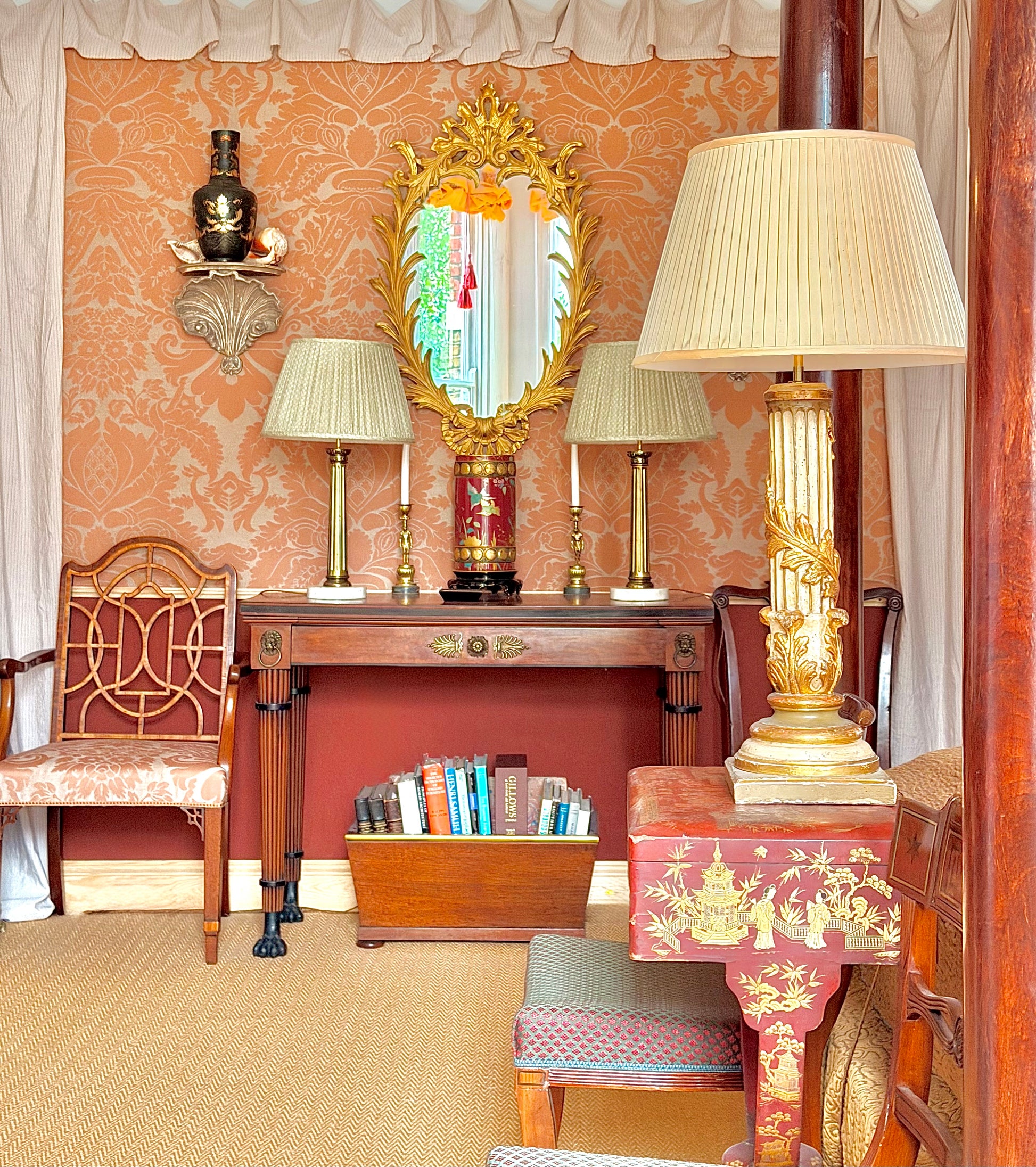 antique florentine carved painted column lamps 