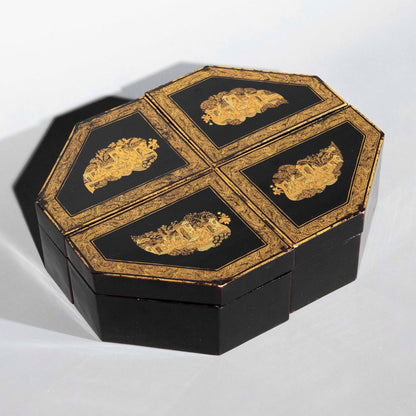 Set of Four Early 19th Century Chinoiserie Black Lacquer Boxes