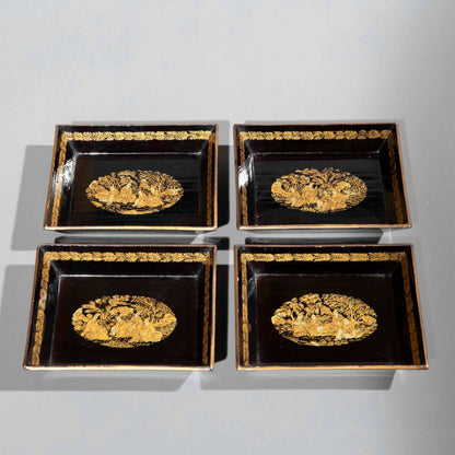 Set of Four Early 19th Century Chinoiserie Black Lacquer Trays