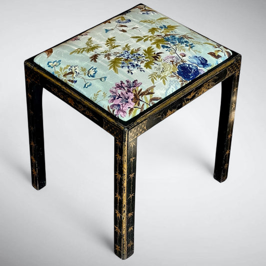Early 20th Century Black Lacquer Chinoiserie Stool