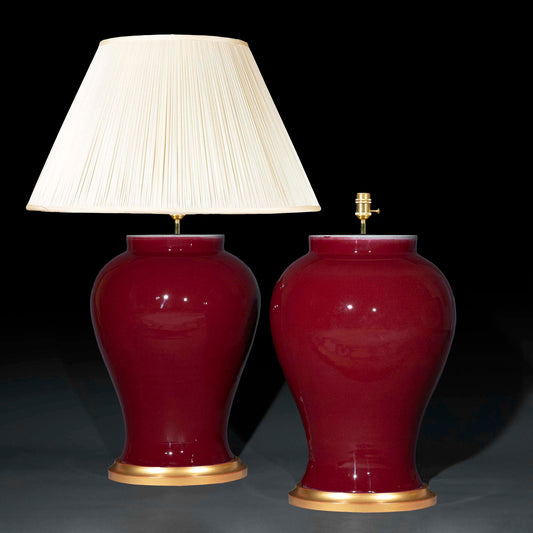 Pair of Large Chinese Jar Lamps in Sang de Boeuf Glaze