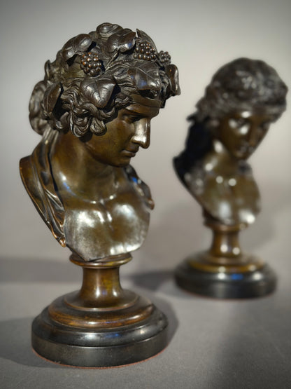 Antinous and Dionysus, a Pair of Bronze Busts