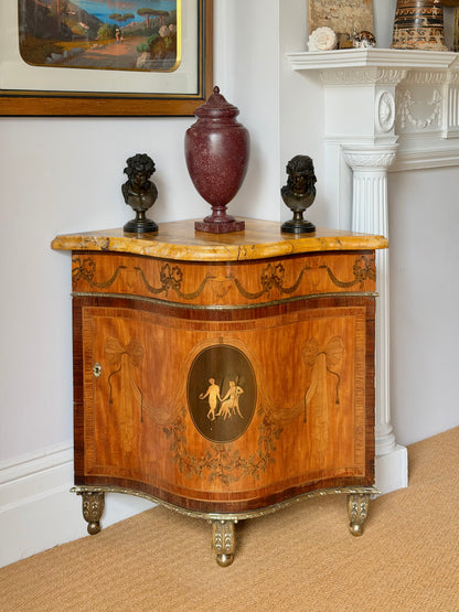 Neoclassical Satinwood Corner Cabinet with Siena Marble Top