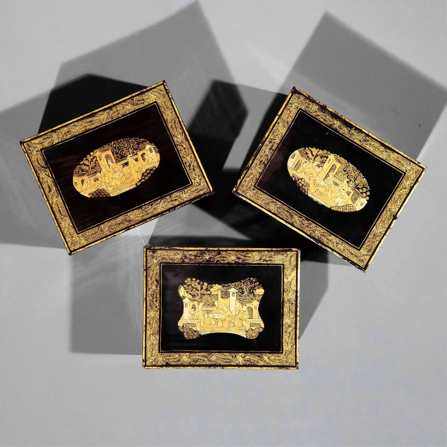 Set of Three Early 19th Century Chinoiserie Black Lacquer Boxes