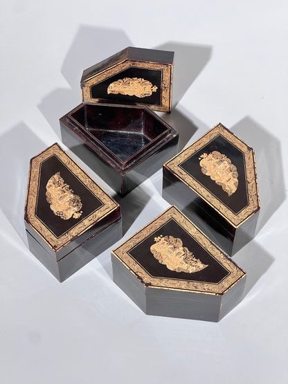 Set of Four Early 19th Century Chinoiserie Black Lacquer Boxes