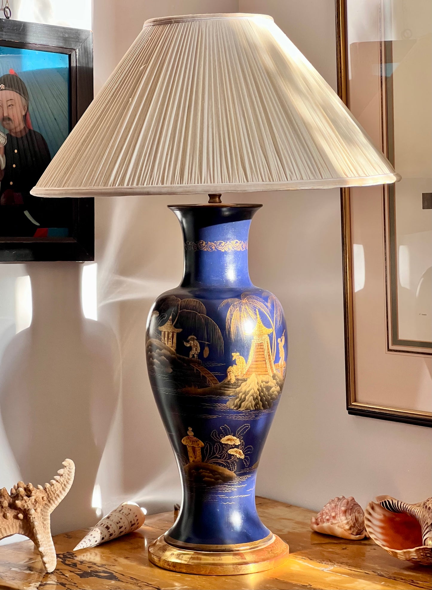 Pair of Blue Chinoiserie Vase Lamps