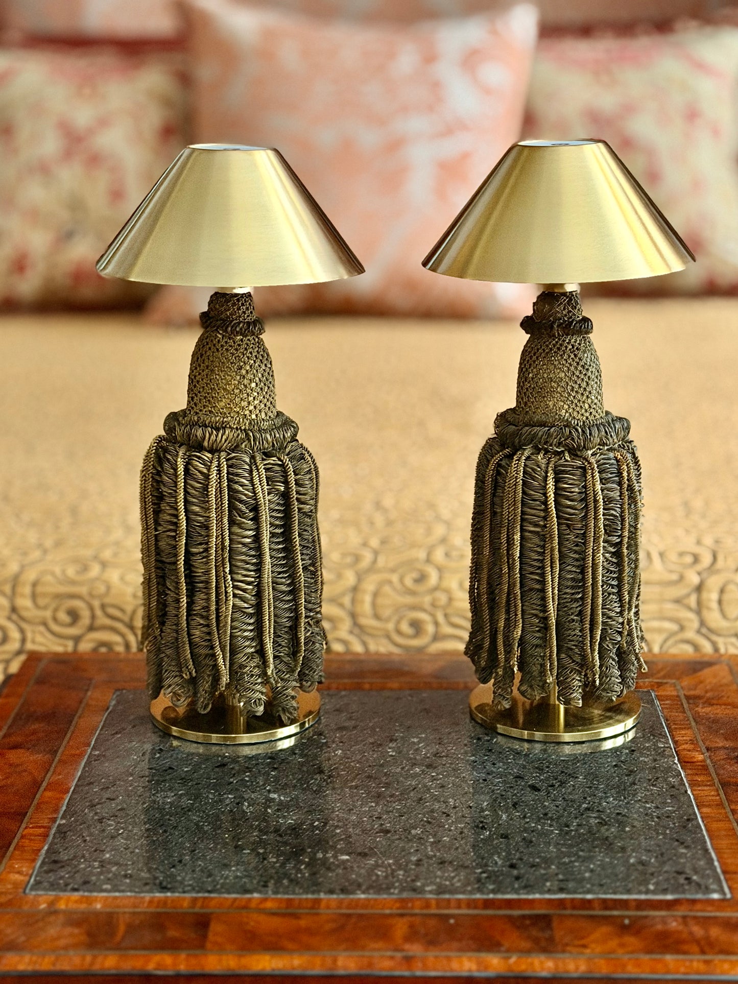 19th Century Metal Thread Tassels Mounted as Lamps