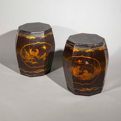 Pair of Octagonal Chinoiserie End Tables or Stools