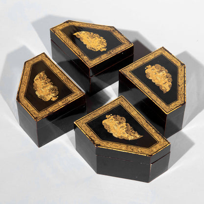 Set of Four Early 19th Century Chinoiserie Black Lacquer Boxes