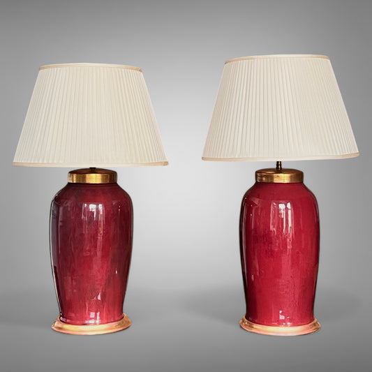 Pair of Large Chinese Flambé Table Lamps