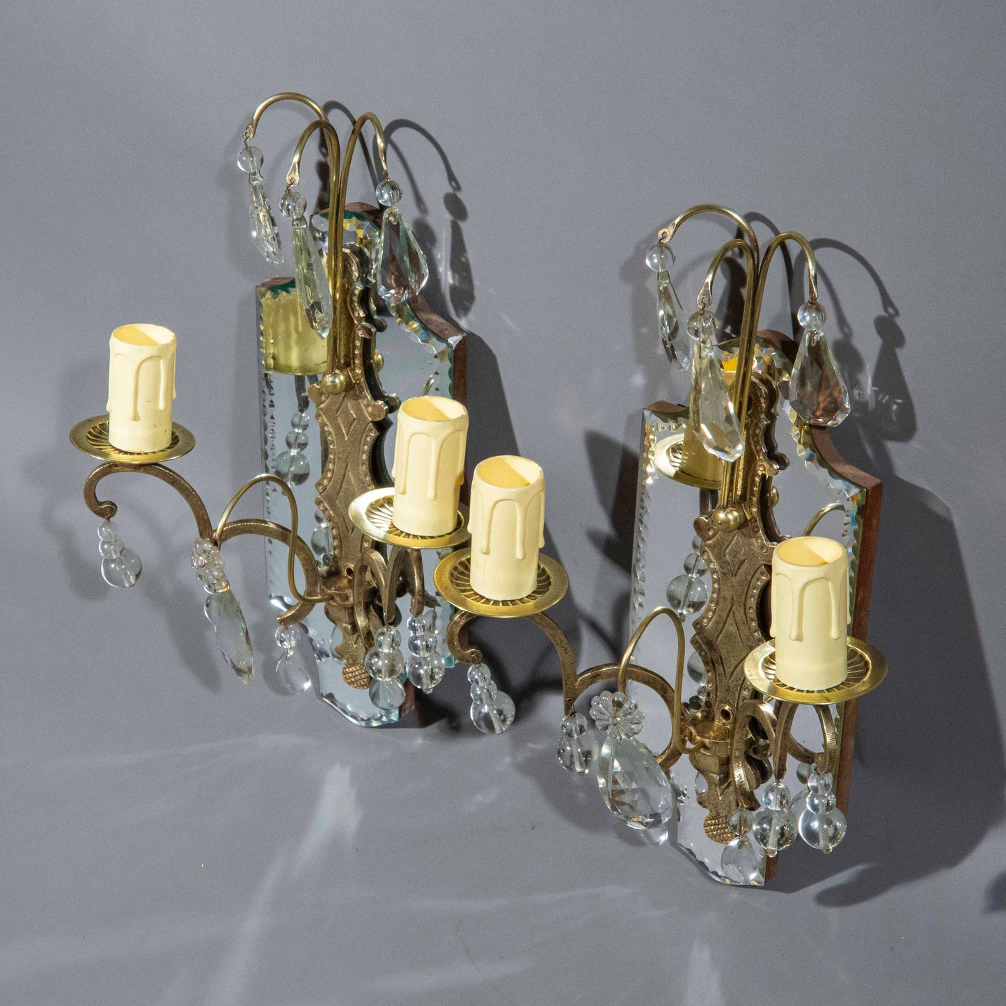 Pair of Mirrored Bronze Wall Lights