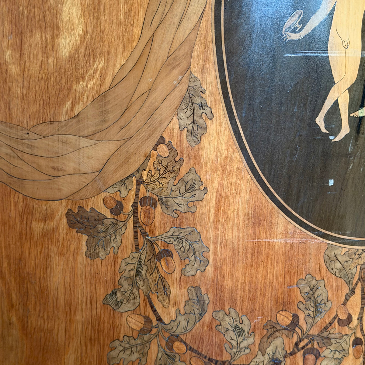 Neoclassical Satinwood Corner Cabinet with Siena Marble Top