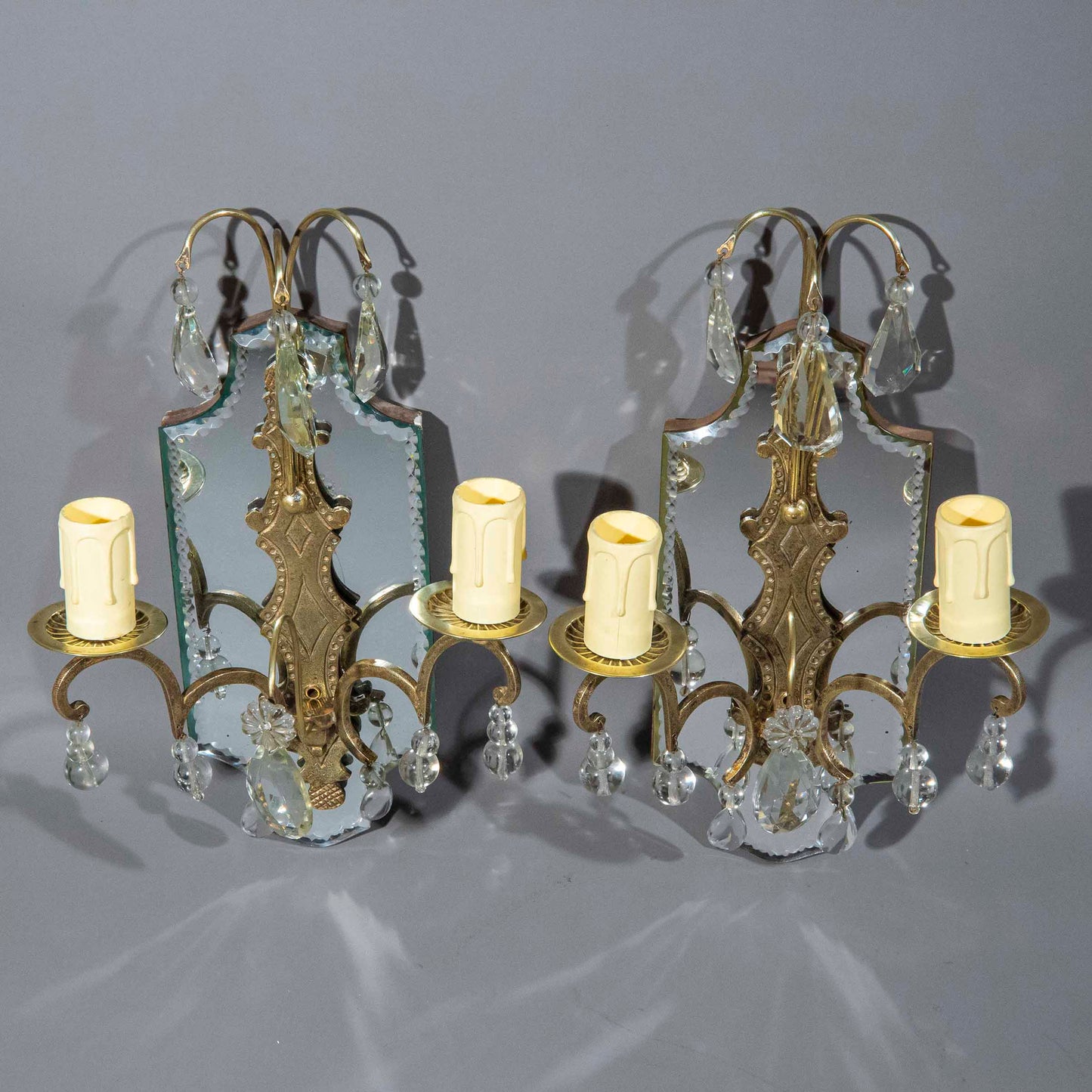 Pair of Mirrored Bronze Wall Lights