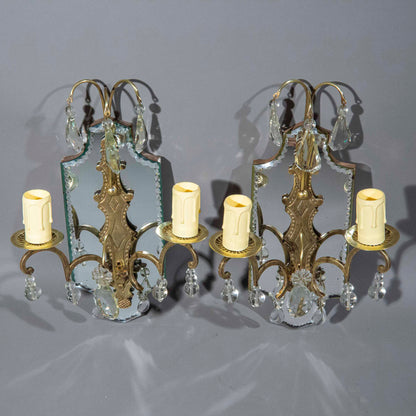 Pair of Mirrored Bronze Wall Lights