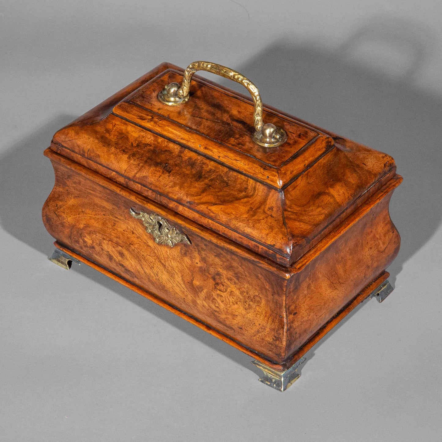 18th Century George I Period Burr Walnut Bombe Tea Caddy