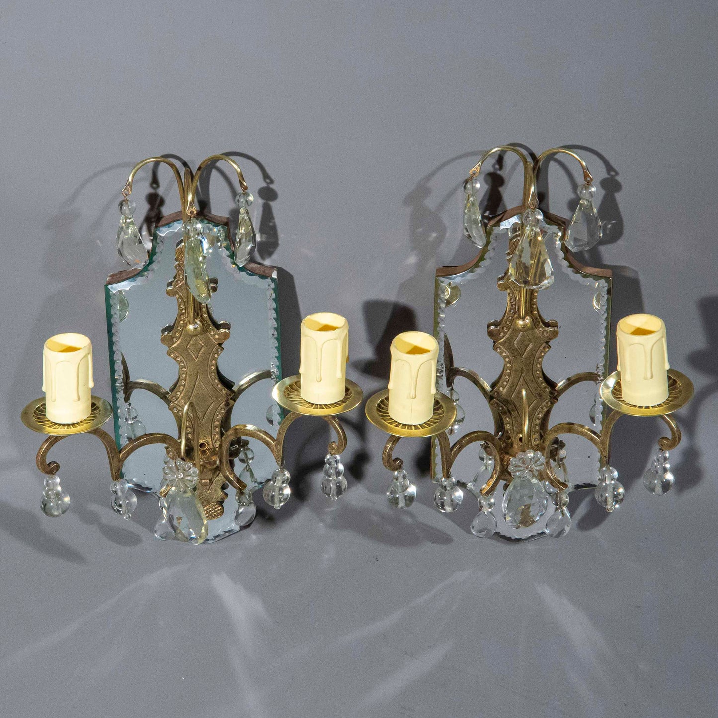 Pair of Mirrored Bronze Wall Lights