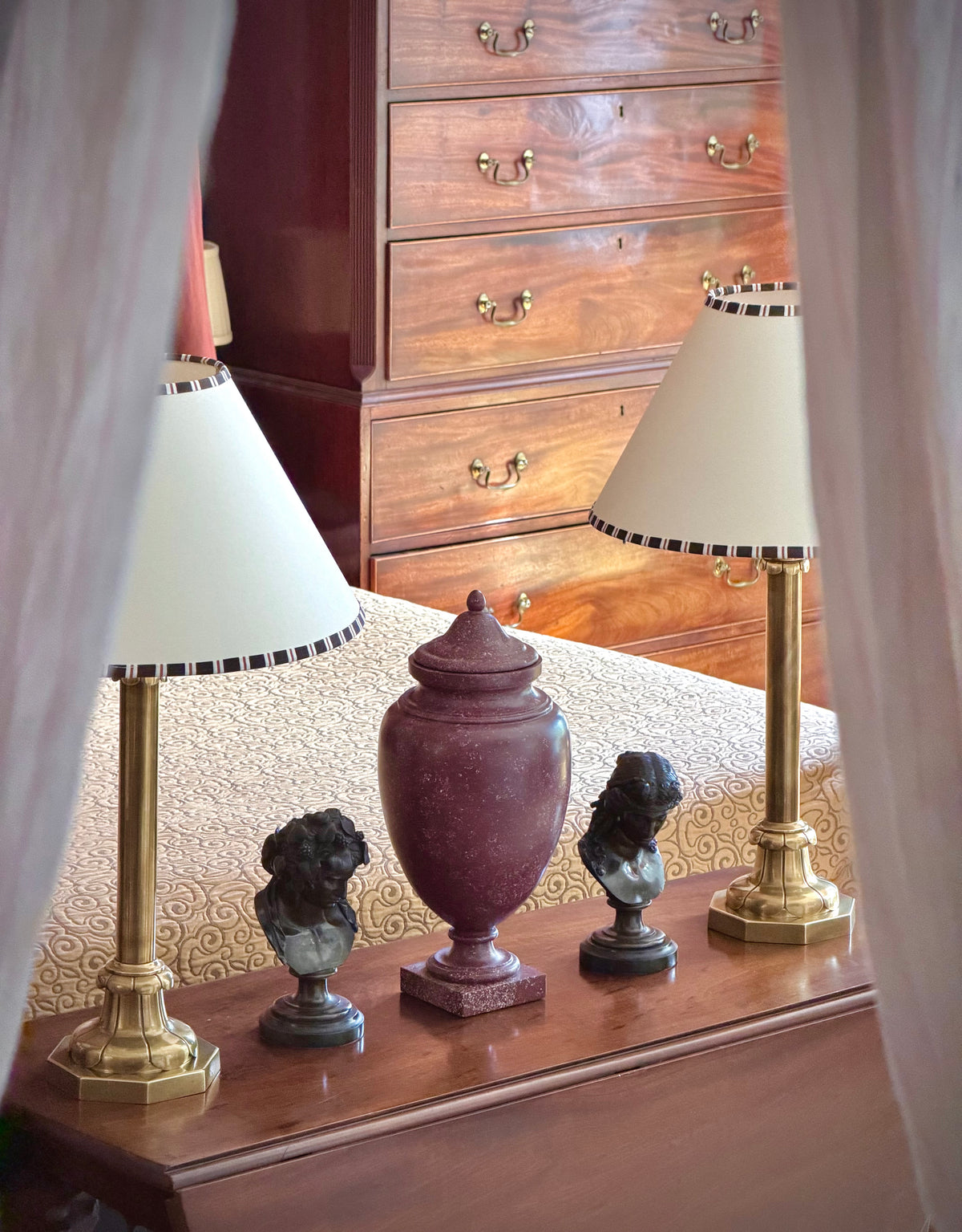 19th Century Brass Lamps on Octagonal Bases