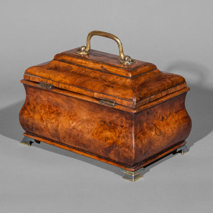 18th Century George I Period Burr Walnut Bombe Tea Caddy