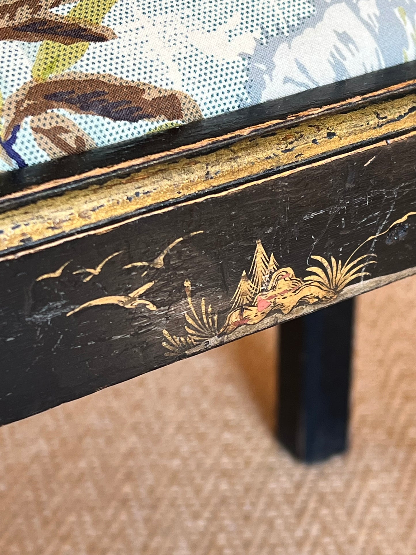 Early 20th Century Black Lacquer Chinoiserie Stool