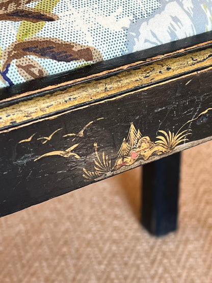 Early 20th Century Black Lacquer Chinoiserie Stool
