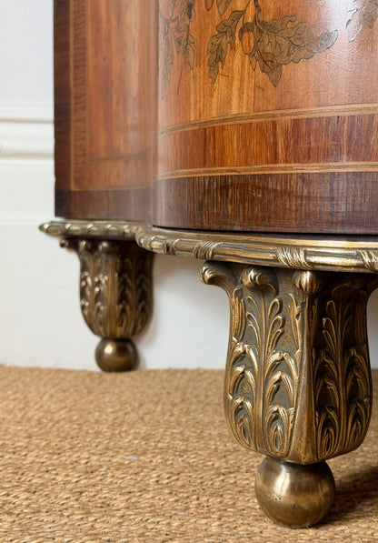 Neoclassical Satinwood Corner Cabinet with Siena Marble Top