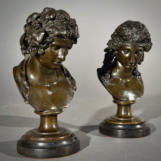 Antinous and Dionysus, a Pair of Bronze Busts