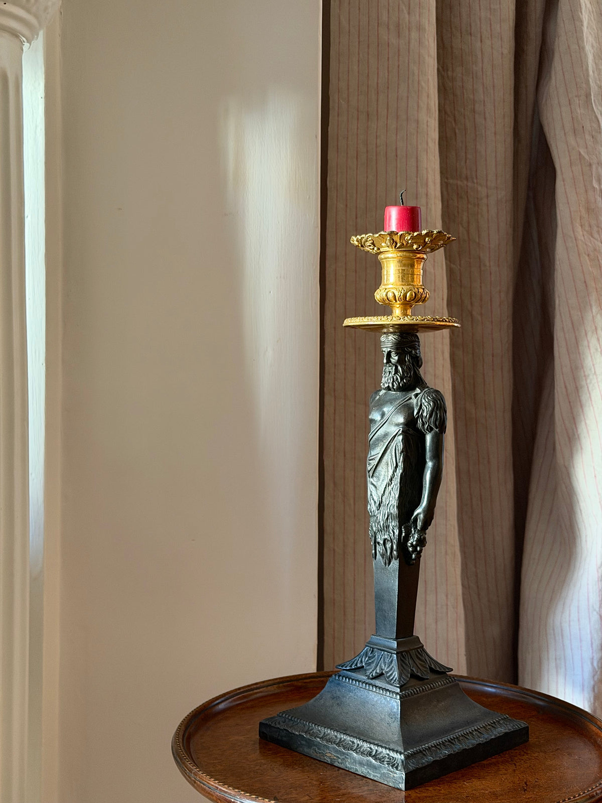 Royal Prussian Sayn Foundry: A Rare Cast Iron Bacchus Herm Candlestick, Early 19th Century
