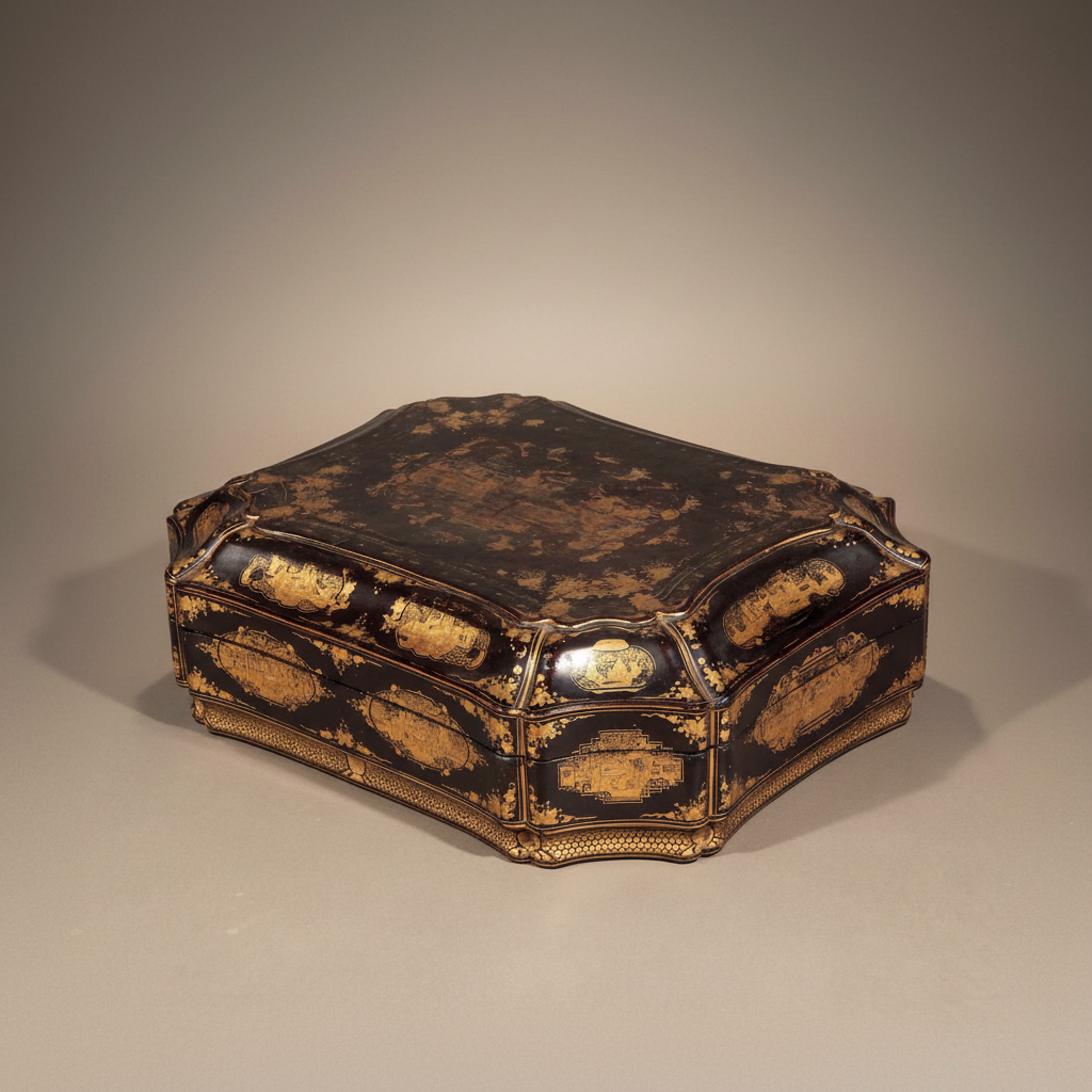 Large Early 19th Century Chinoiserie Black Lacquer Box