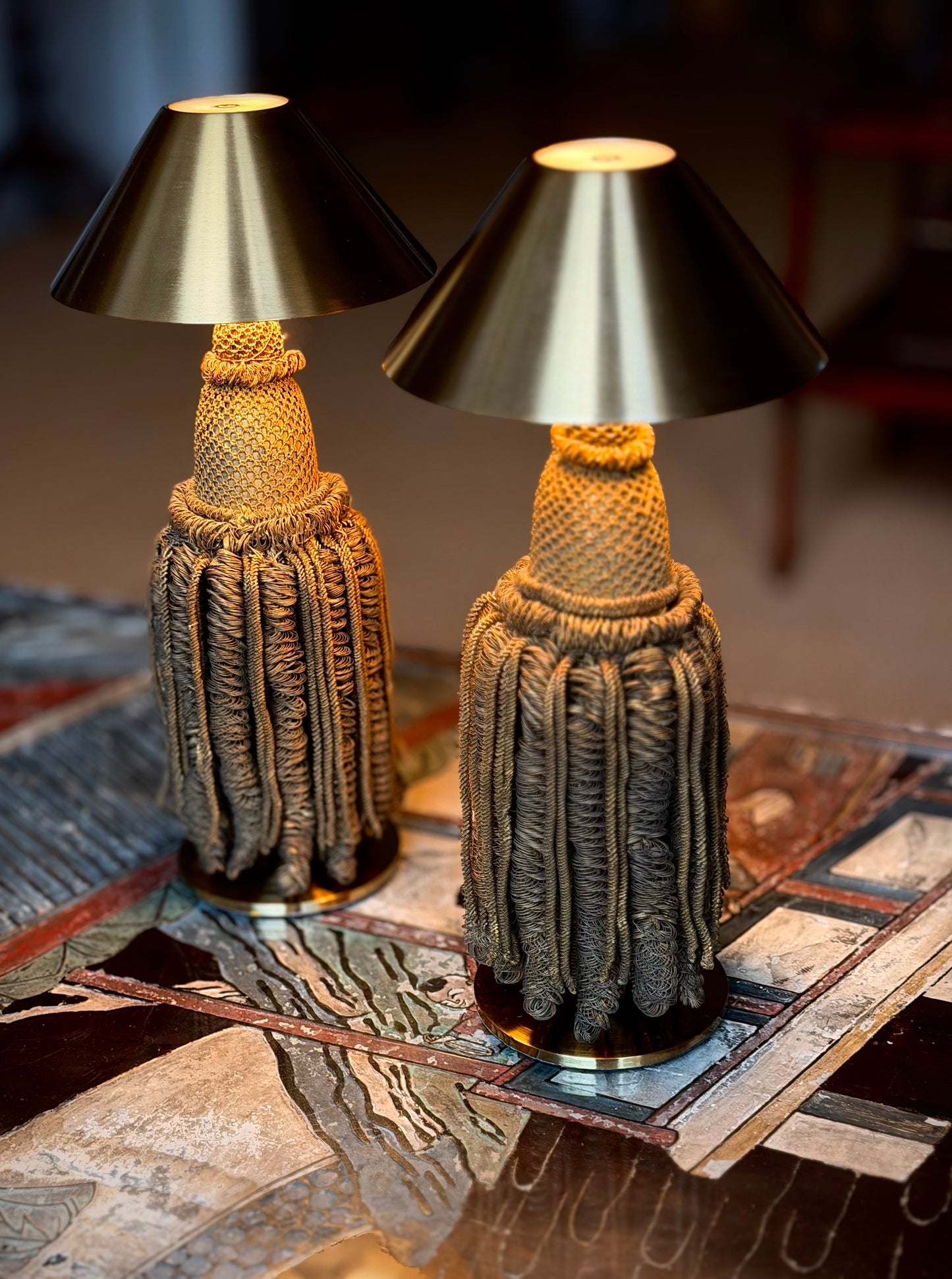 19th Century Metal Thread Tassels Mounted as Lamps
