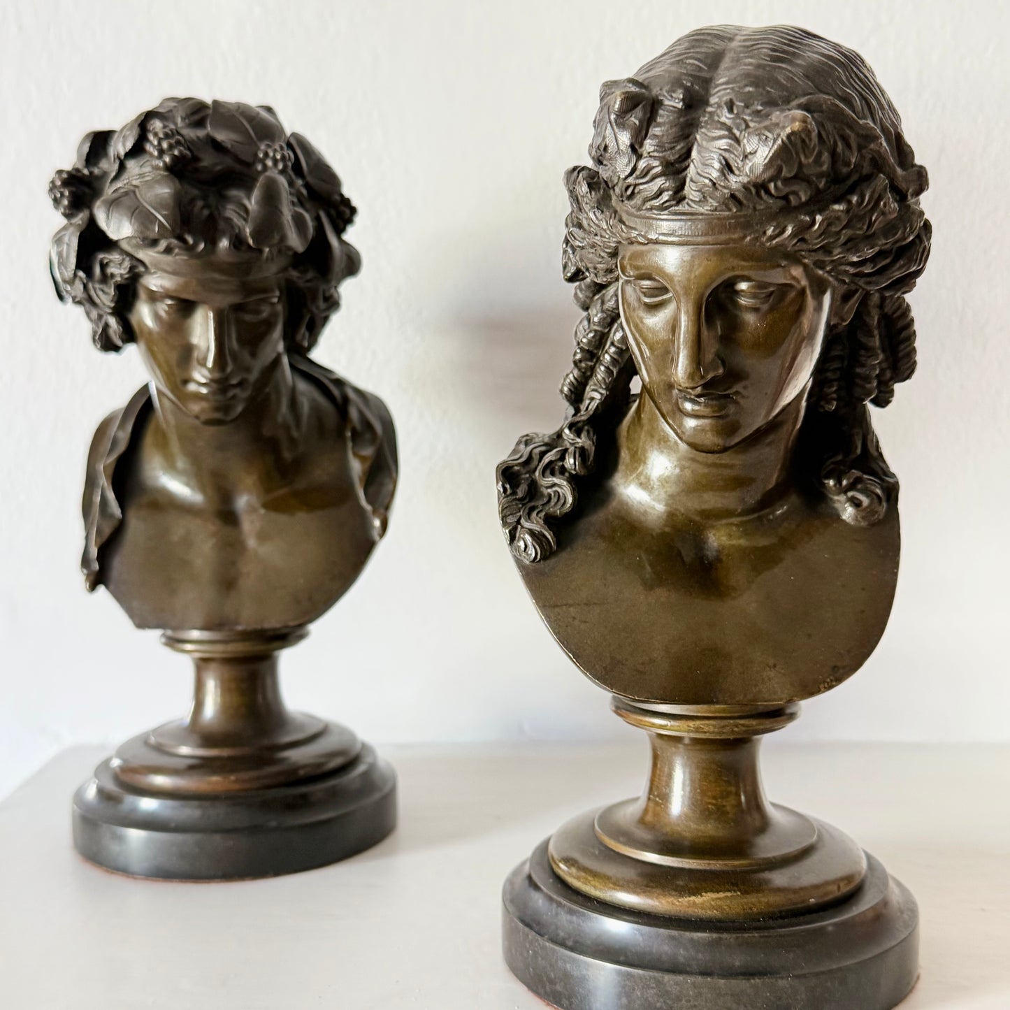 Antinous and Dionysus, a Pair of Bronze Busts
