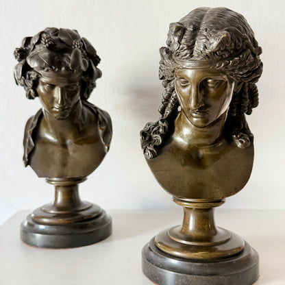 Antinous and Dionysus, a Pair of Bronze Busts
