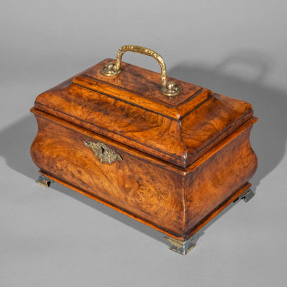 18th Century George I Period Burr Walnut Bombe Tea Caddy