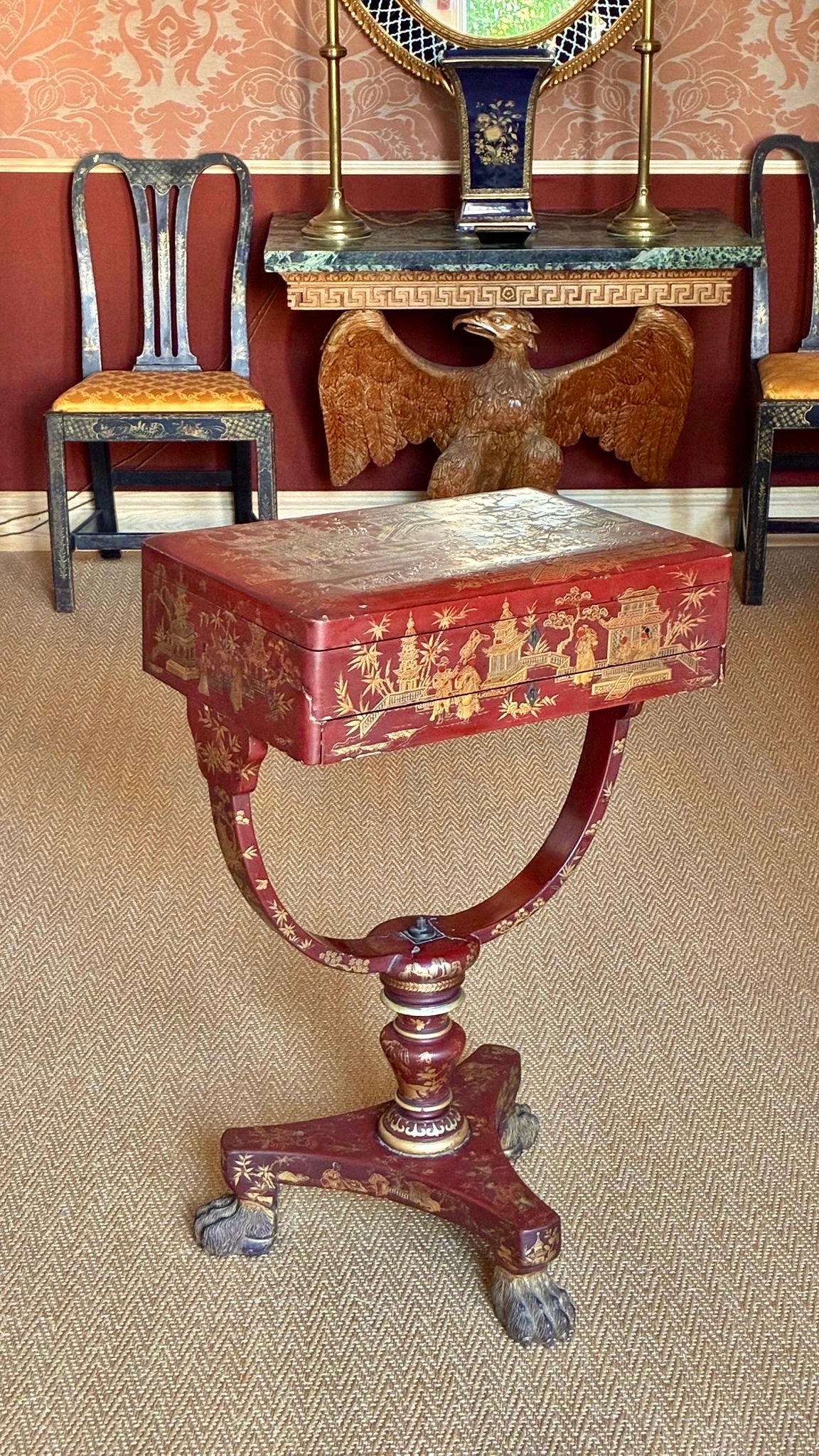 Rare 19th Century Chinoiserie Scarlet Lacquer Table