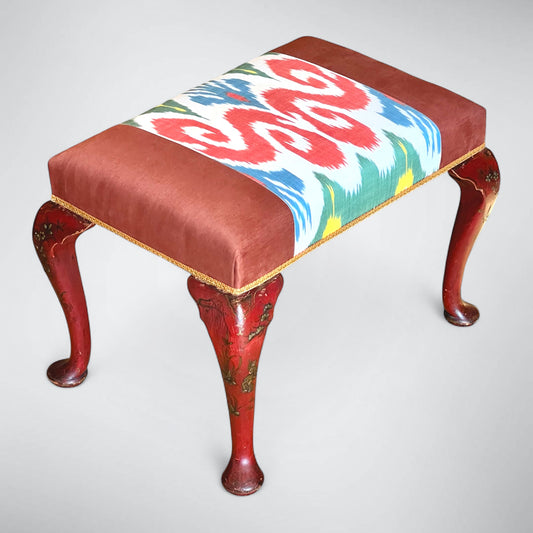 Early 20th Century Queen Anne Style Scarlet Japanned Stool