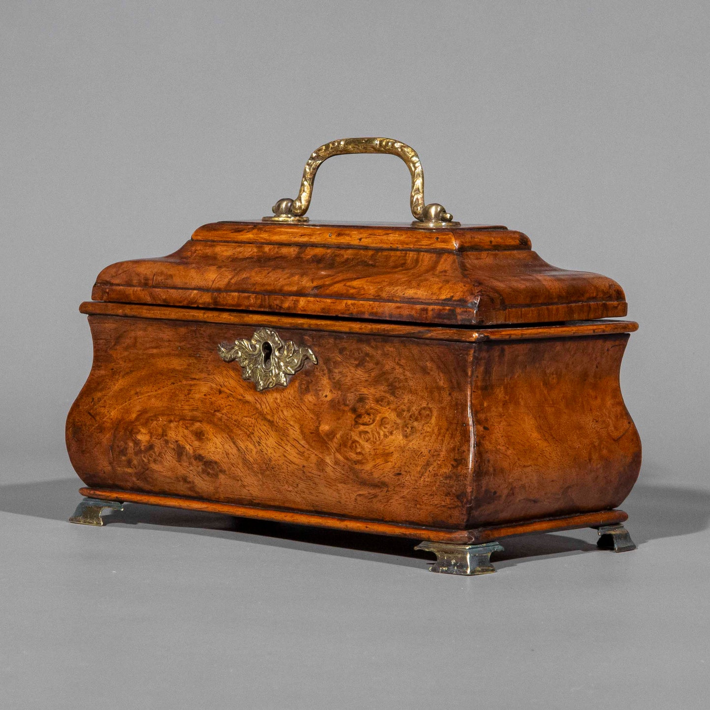 18th Century George I Period Burr Walnut Bombe Tea Caddy