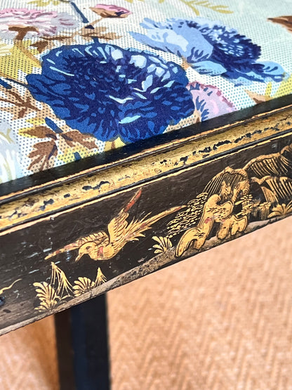 Early 20th Century Black Lacquer Chinoiserie Stool