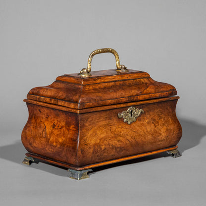 18th Century George I Period Burr Walnut Bombe Tea Caddy