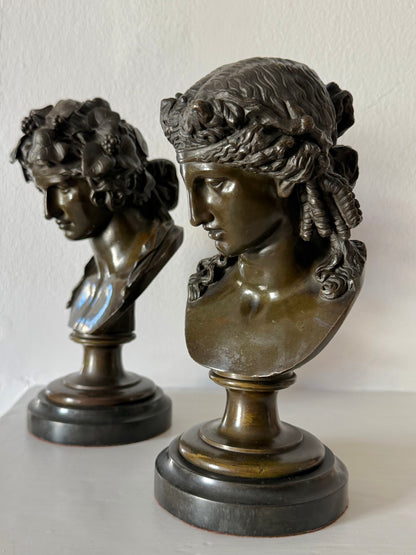 Antinous and Dionysus, a Pair of Bronze Busts