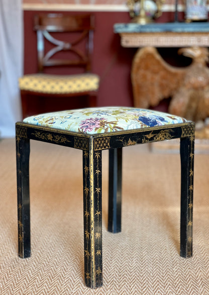 Early 20th Century Black Lacquer Chinoiserie Stool